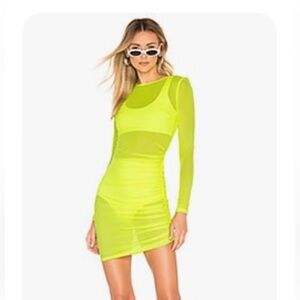 Superdown Neon Yellow Ruched Mini Dress Night Out
